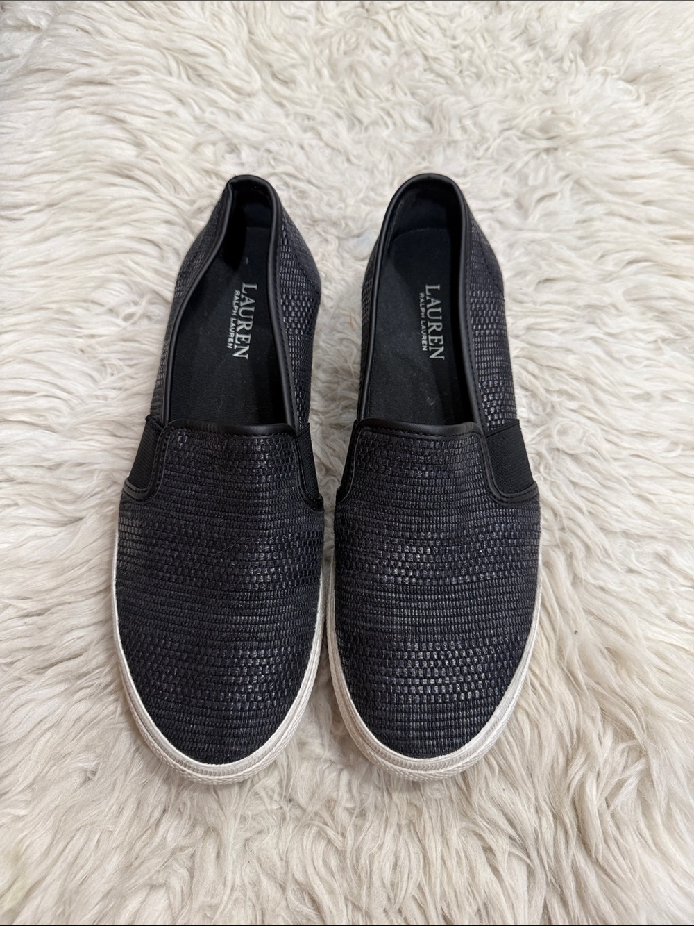 Lauren Women's Ralph Lauren Jinny Woven Black Slip On Sneakers Size 8.5